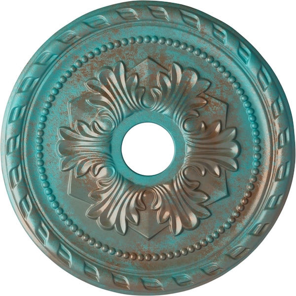 Ekena Millwork Palmetto Ceiling Medallion (Canopies up to 5"), 20 7/8"OD x 3 5/8"ID x 1 5/8"P, Copper Green Patina CM20PMCGS - main